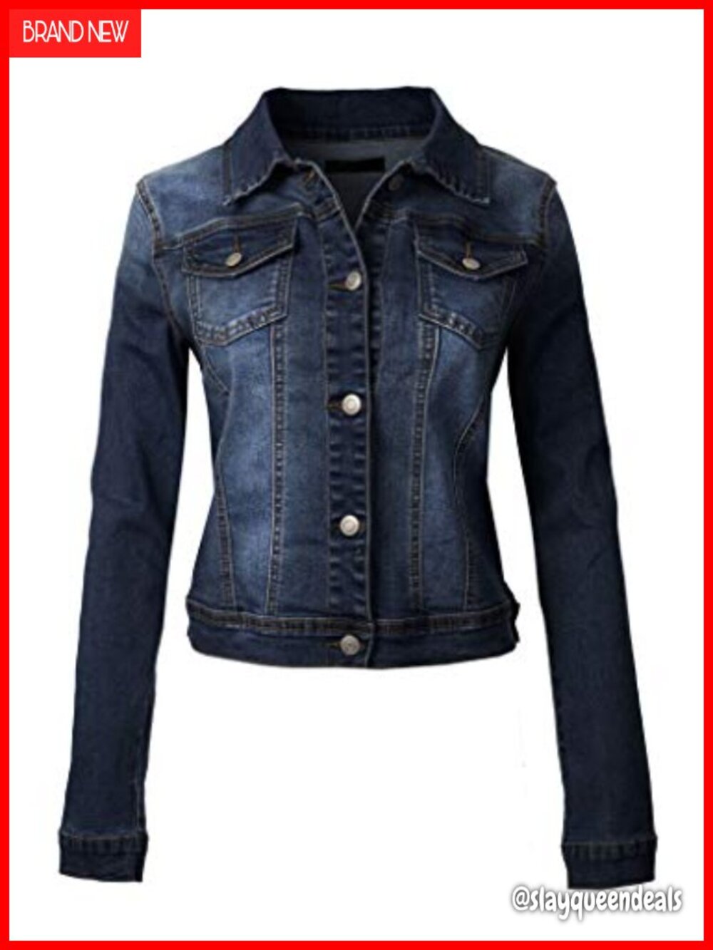 Women's Stretch Denim Jacket Slim Fit Button Down Jean Coat
